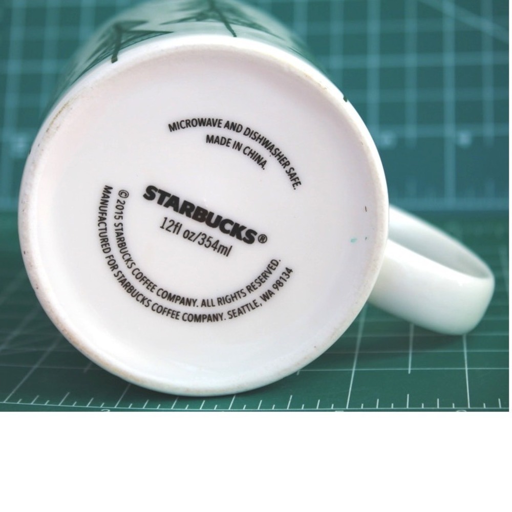 Starbucks 2015 Green Pine Tree Ceramic Coffee Mug 12oz White Nordic Forest Cup - Picture 7 of 7